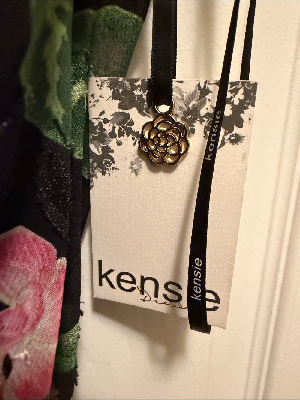 Kensie Black Midi Dress with Pink Floral Print - Picture 5 of 6